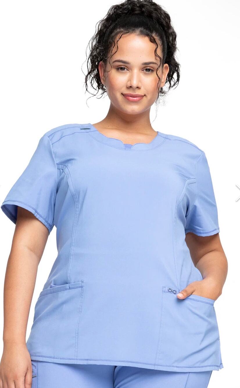 Cherokee Infinity Round Neck Scrub Top, Ciel Blue, Women's Plus Size 2XL